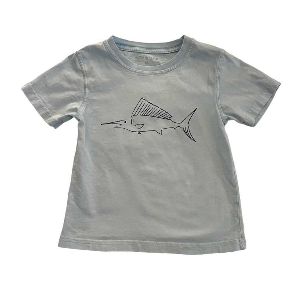 Mustard & Ketchup Kids Light Blue Sailfish Short Sleeve T-shirt Tee Size XS 3/4